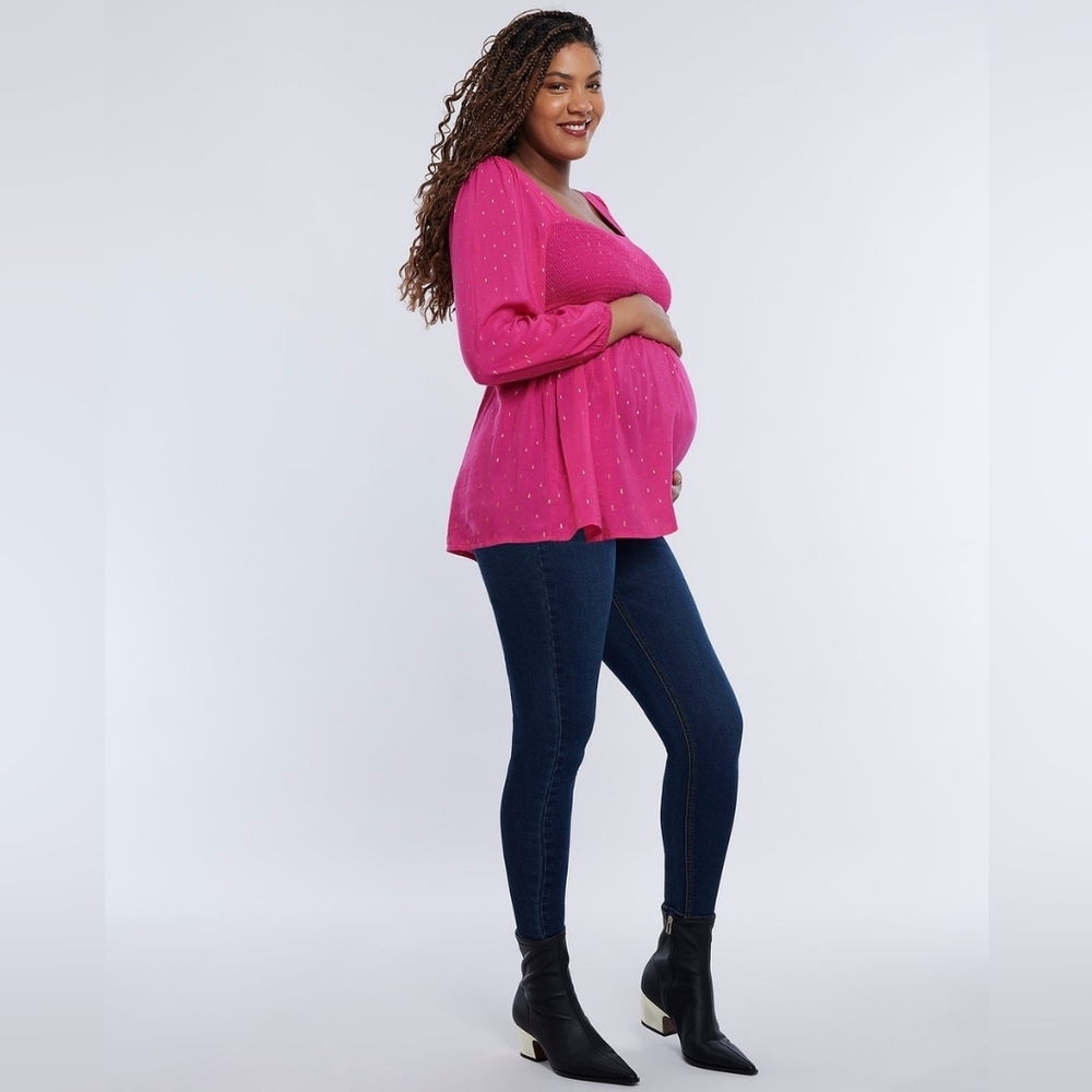 Motherhood Fuchsia Long Sleeve Mocked Empire Waist Top - Picture 3 of 10